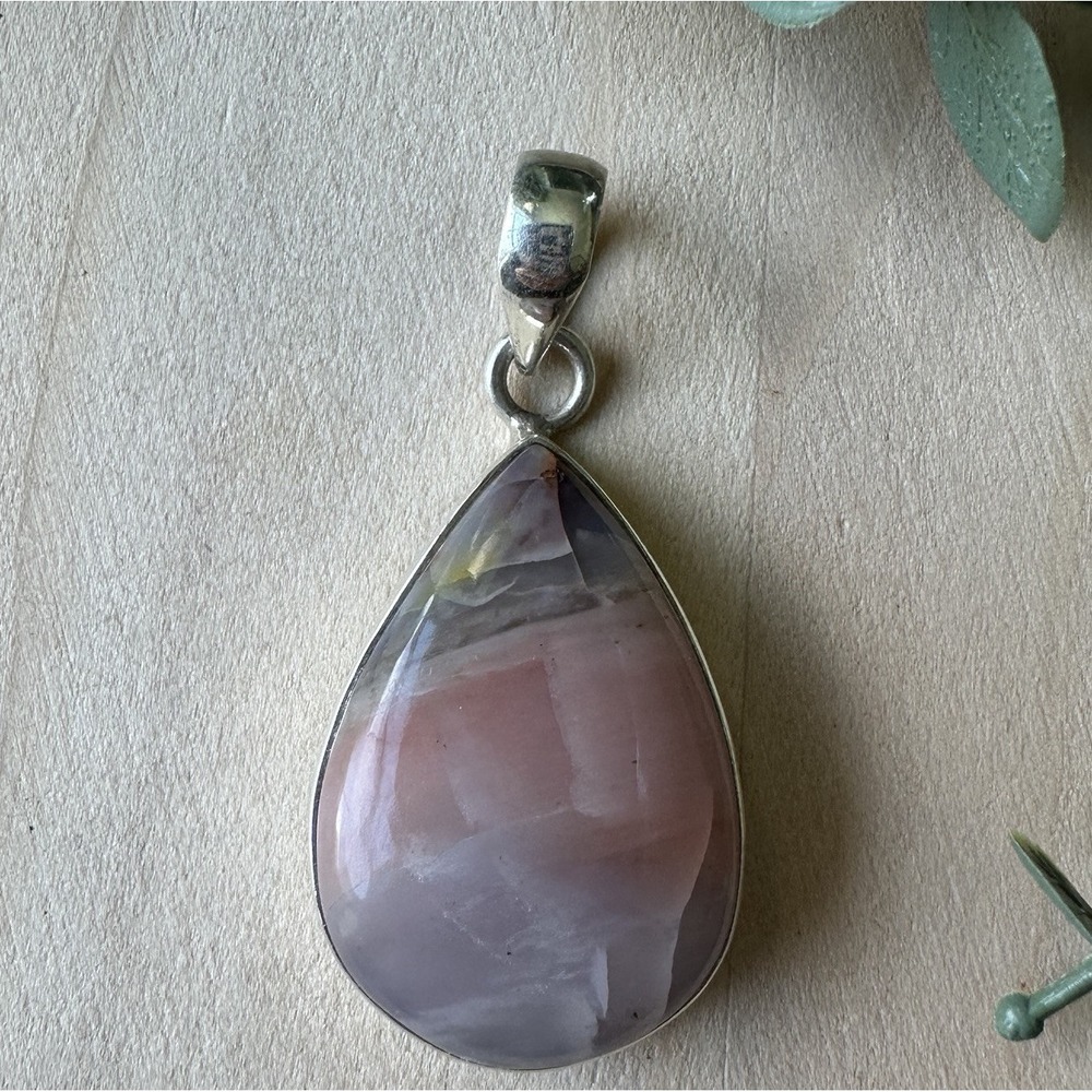 S Gottlieb Pendant 1.75 Inch Arizona Agate Petrified Wood‎ 925 Sterling USA 9.6g